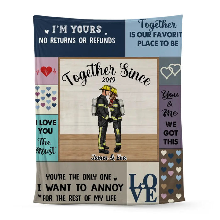 Together Since Year - Personalized Gifts Custom Blanket For Firefighter Nurse Police Military Couples