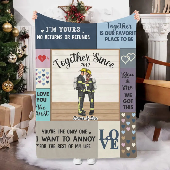 Together Since Year - Personalized Gifts Custom Blanket For Firefighter Nurse Police Military Couples