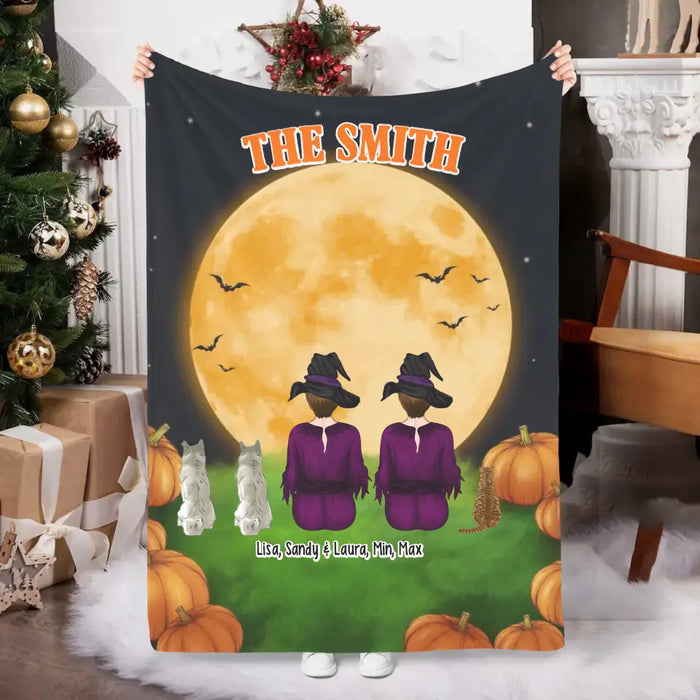 Two Women Portrait With Dogs Cats - Personalized Gifts Custom Halloween Blanket For Dog Lovers, Cat Lovers