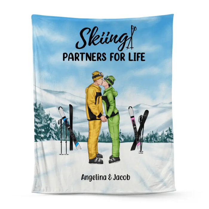 Skiing Partners For Life - Personalized Gifts Custom Skiing Blanket For Couples, Skiing Lovers