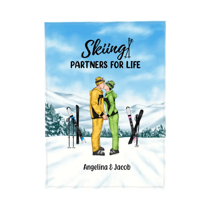 Skiing Partners For Life - Personalized Gifts Custom Skiing Blanket For Couples, Skiing Lovers