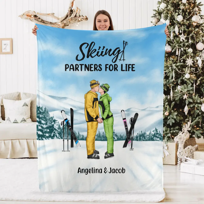 Skiing Partners For Life - Personalized Gifts Custom Skiing Blanket For Couples, Skiing Lovers