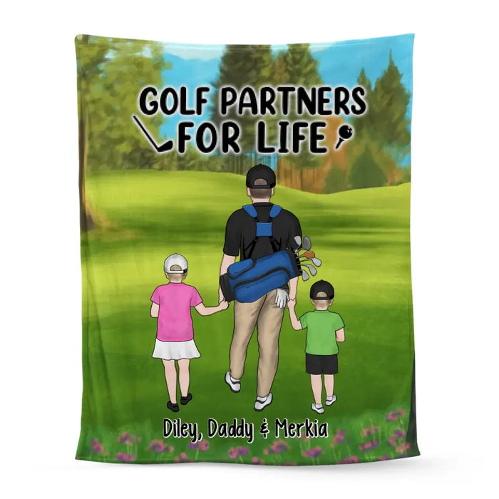 Golf Partners for Life Dad Mom Kids - Personalized Gifts Custom Golf Blanket for Family, Golf Lovers