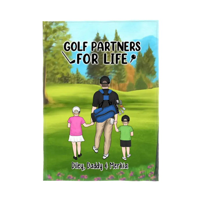 Golf Partners for Life Dad Mom Kids - Personalized Gifts Custom Golf Blanket for Family, Golf Lovers