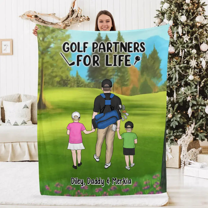 Golf Partners for Life Dad Mom Kids - Personalized Gifts Custom Golf Blanket for Family, Golf Lovers