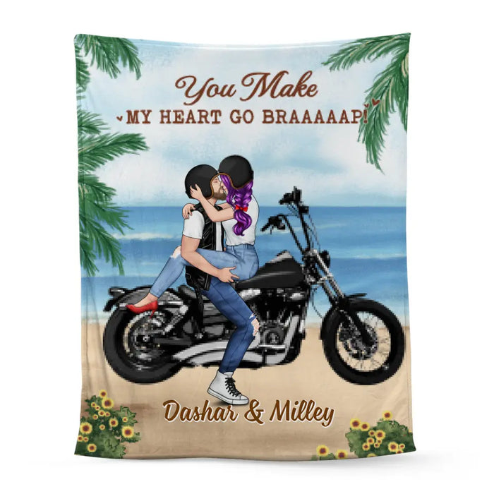 You Make My Heart Go Braaap - Personalized Gifts Custom Motorcycle Blanket For Couples, Motorcycle Lovers