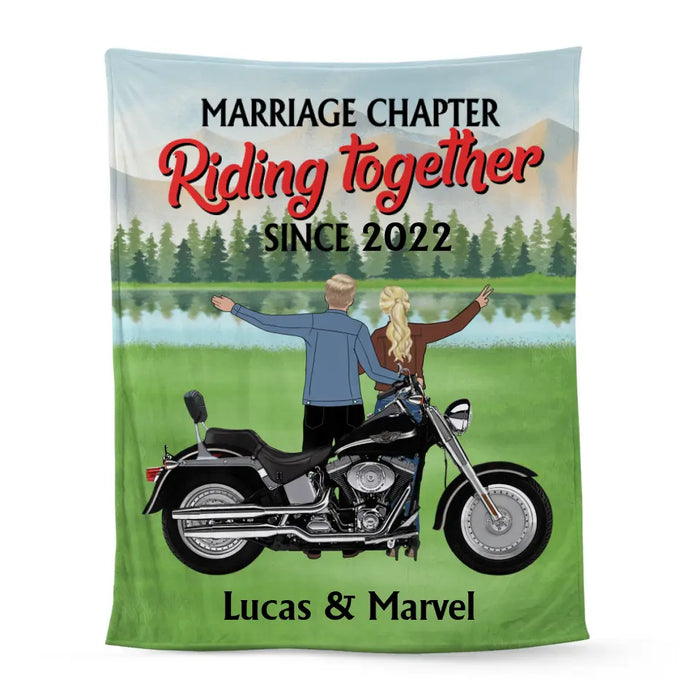 Marriage Chapter Riding Together - Personalized Gifts Custom Motorcycle Blanket For Couples, Motorcycle Lovers