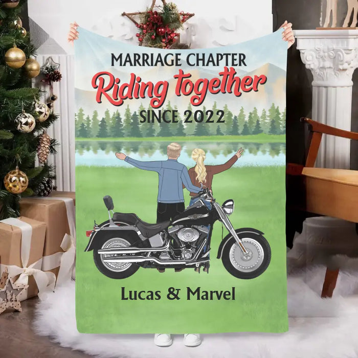 Marriage Chapter Riding Together - Personalized Gifts Custom Motorcycle Blanket For Couples, Motorcycle Lovers