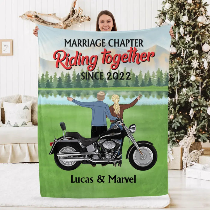 Marriage Chapter Riding Together - Personalized Gifts Custom Motorcycle Blanket For Couples, Motorcycle Lovers