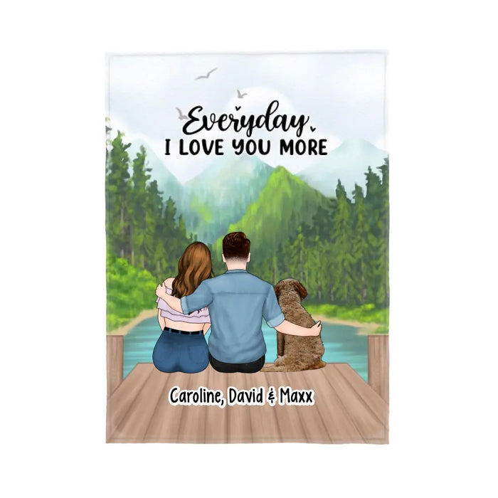 Everyday I Love You More - Personalized Gifts Custom Dog Cat Blanket for Couples, Dog Cat Lovers