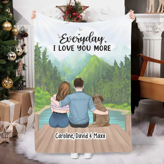 Everyday I Love You More - Personalized Gifts Custom Dog Cat Blanket for Couples, Dog Cat Lovers