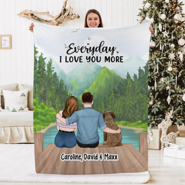 Everyday I Love You More - Personalized Gifts Custom Dog Cat Blanket for Couples, Dog Cat Lovers