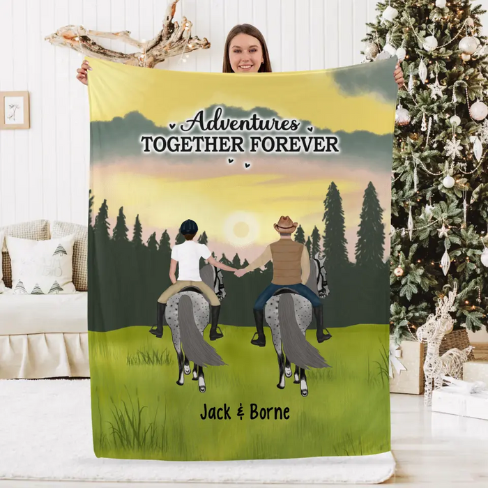 Adventures Together Forever - Personalized Gifts Custom Horse Blanket For Couples, Horse Riding Lovers