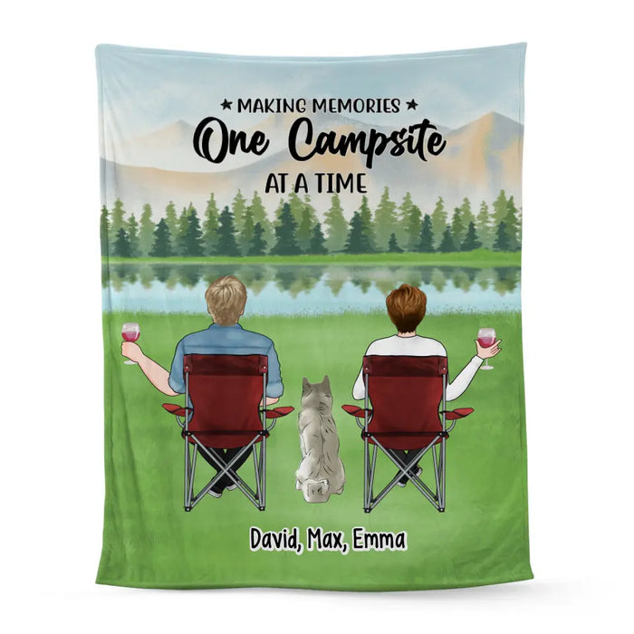 Making Memories One Campsite at a Time - Personalized Gifts Custom Camping Blanket for Couples, Dog Lovers