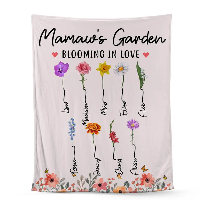 Mamaw's Garden Blooming in Love - Personalized Gifts Custom Flowers Blanket for Grandma Mom, Flowers Lovers