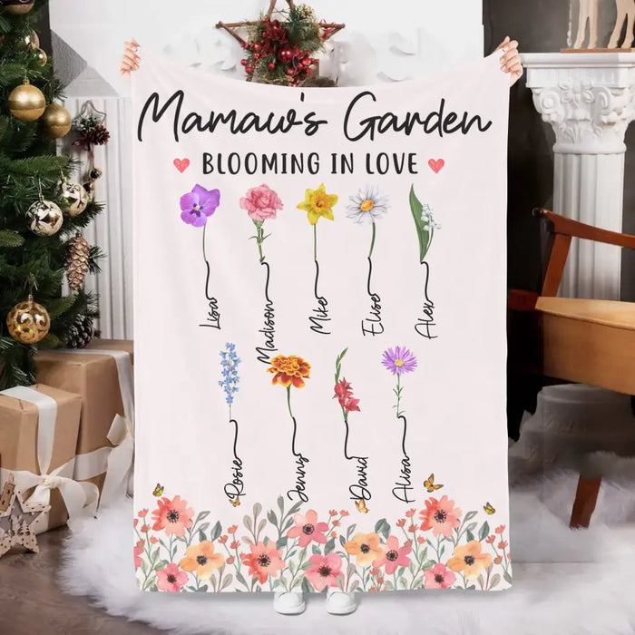 Mamaw's Garden Blooming in Love - Personalized Gifts Custom Flowers Blanket for Grandma Mom, Flowers Lovers