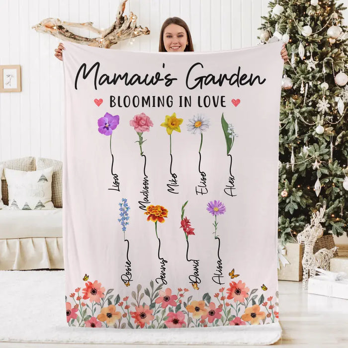 Mamaw's Garden Blooming in Love - Personalized Gifts Custom Flowers Blanket for Grandma Mom, Flowers Lovers