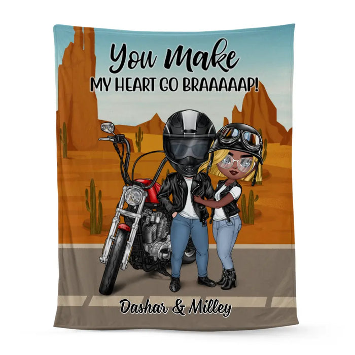 Motorcycle Couple Hugging, Riding Partners - Personalized Blanket For Motorcycle Lovers, Bikers