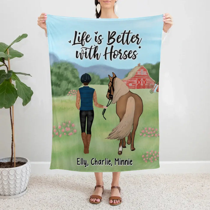 Life Is Better With Horses Walking Horse - Personalized Blanket For Him, Her, Horse Lovers