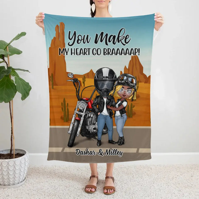 Motorcycle Couple Hugging, Riding Partners - Personalized Blanket For Motorcycle Lovers, Bikers