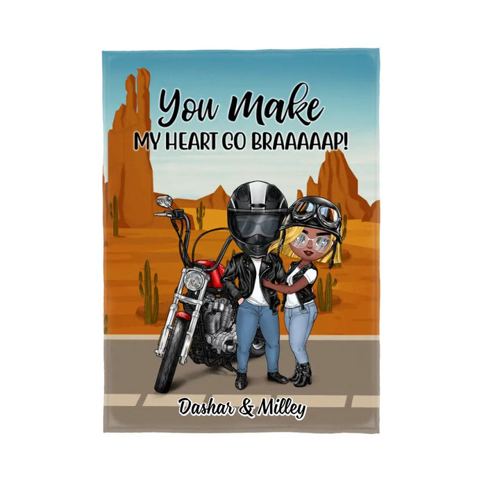 Motorcycle Couple Hugging, Riding Partners - Personalized Blanket For Motorcycle Lovers, Bikers