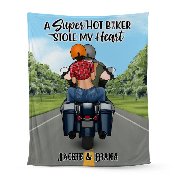 A Super Hot Biker Stole My Heart - Personalized Blanket For Couples, Her, Him, Motorcycle Lovers