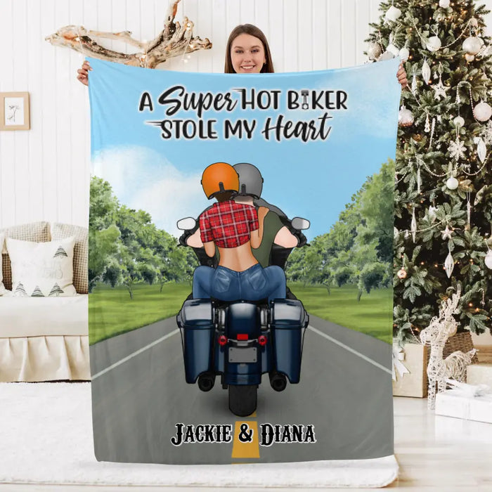 A Super Hot Biker Stole My Heart - Personalized Blanket For Couples, Her, Him, Motorcycle Lovers