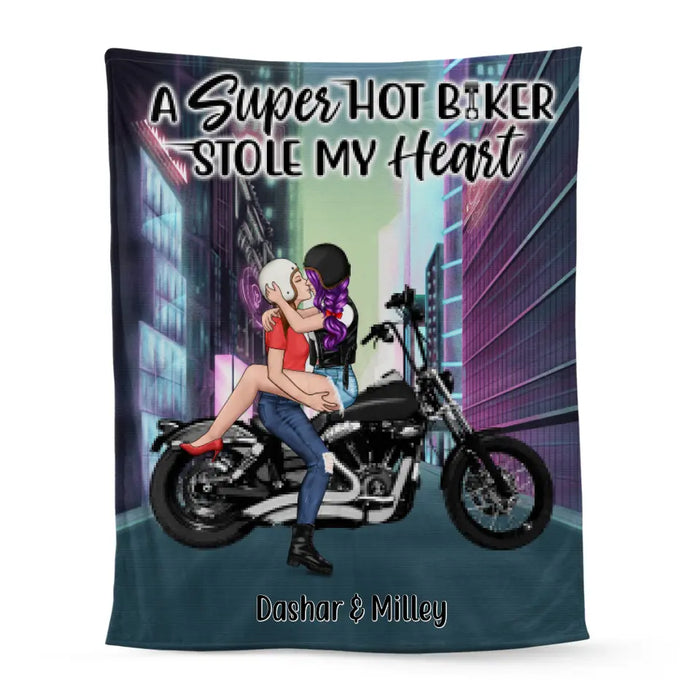 Cyber Biker Couple - Personalized Blanket For Him, For Her, Motorcycle Lovers