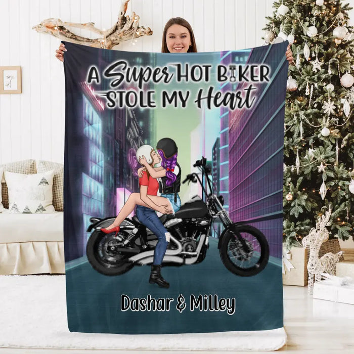 Cyber Biker Couple - Personalized Blanket For Him, For Her, Motorcycle Lovers