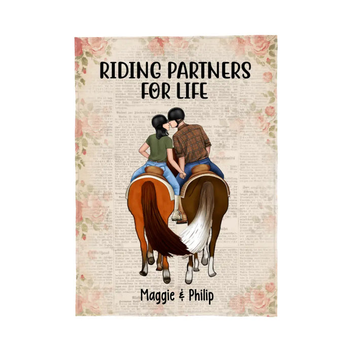 Couple Kissing While Horseback Riding - Personalized Blanket For Her, Him, Horse Lovers