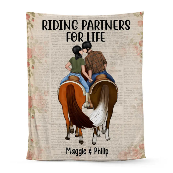 Couple Kissing While Horseback Riding - Personalized Blanket For Her, Him, Horse Lovers