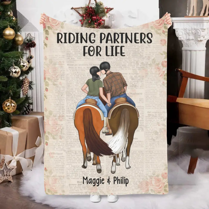 Couple Kissing While Horseback Riding - Personalized Blanket For Her, Him, Horse Lovers