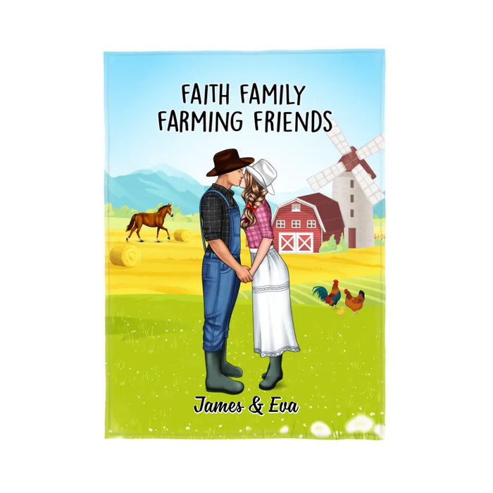 Farming Couple Kissing - Personalized Blanket For Couples, Her, Him, Farmer