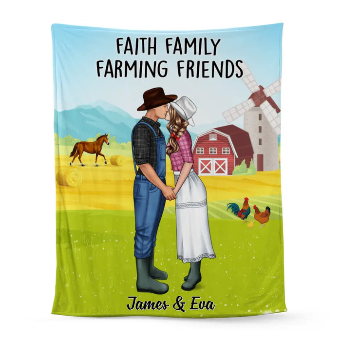 Farming Couple Kissing - Personalized Blanket For Couples, Her, Him, Farmer