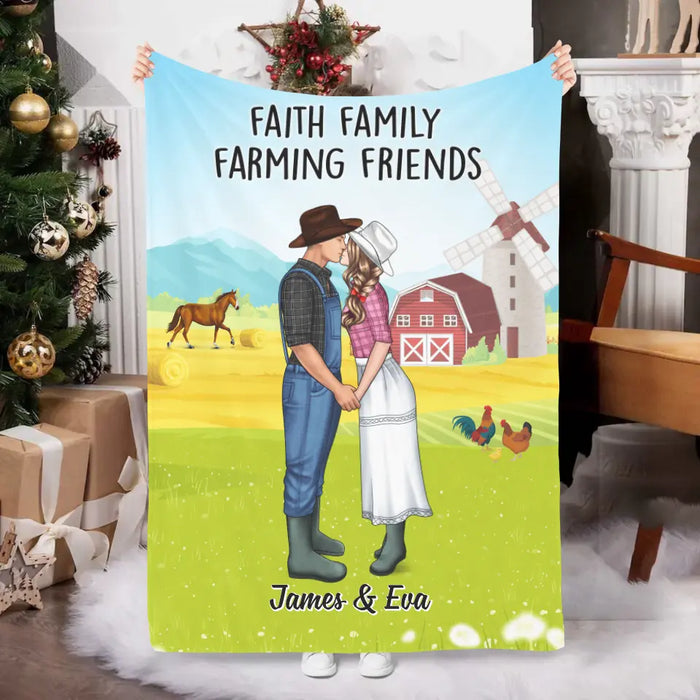 Farming Couple Kissing - Personalized Blanket For Couples, Her, Him, Farmer