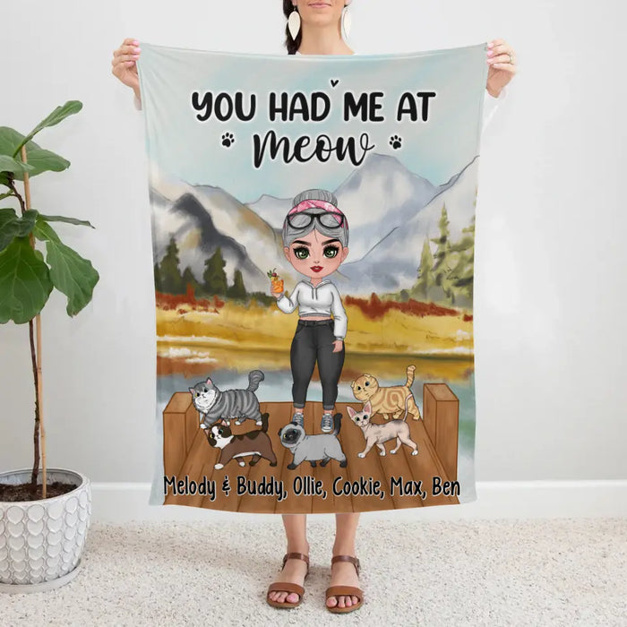 You Had Me At Meow - Personalized Blanket For Cat Lovers, Chibi