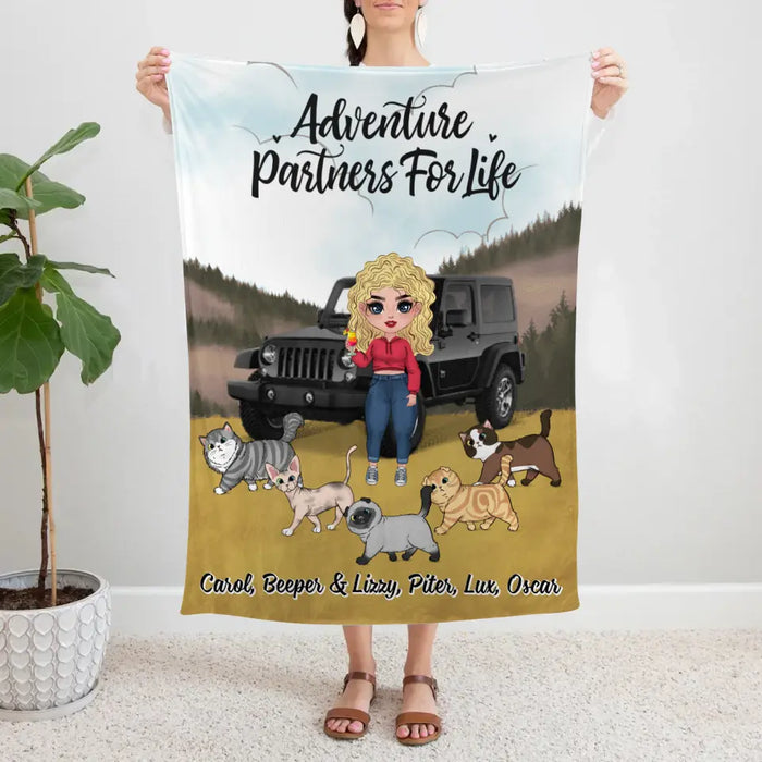 Adventure Partners For Life - Personalized Blanket For Her, Cat Lovers, Chibi