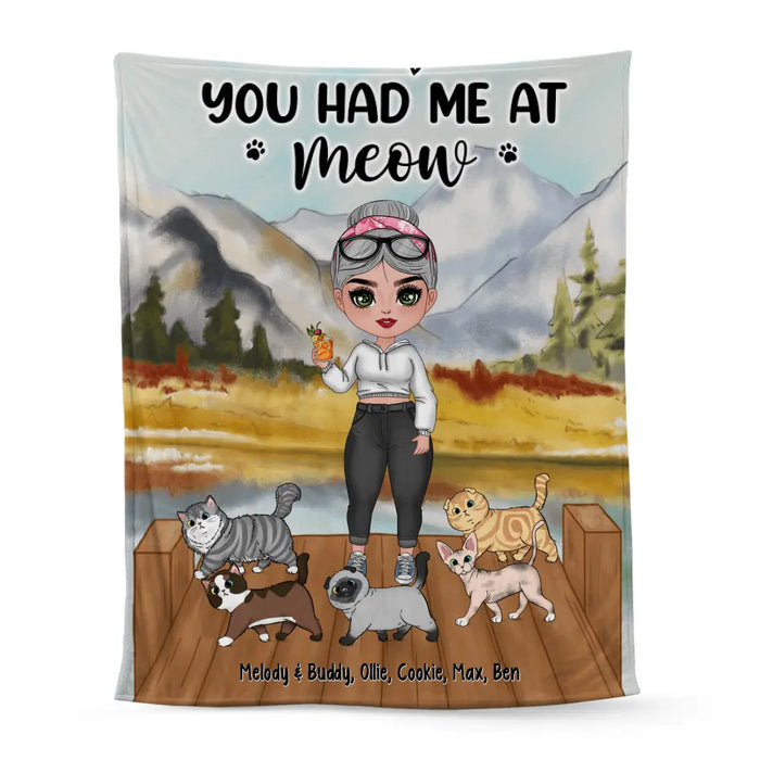 You Had Me At Meow - Personalized Blanket For Cat Lovers, Chibi