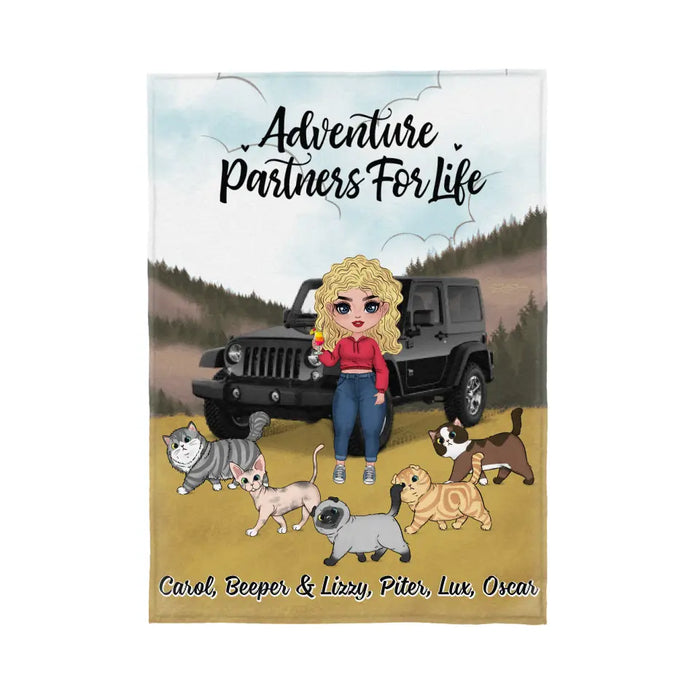 Adventure Partners For Life - Personalized Blanket For Her, Cat Lovers, Chibi