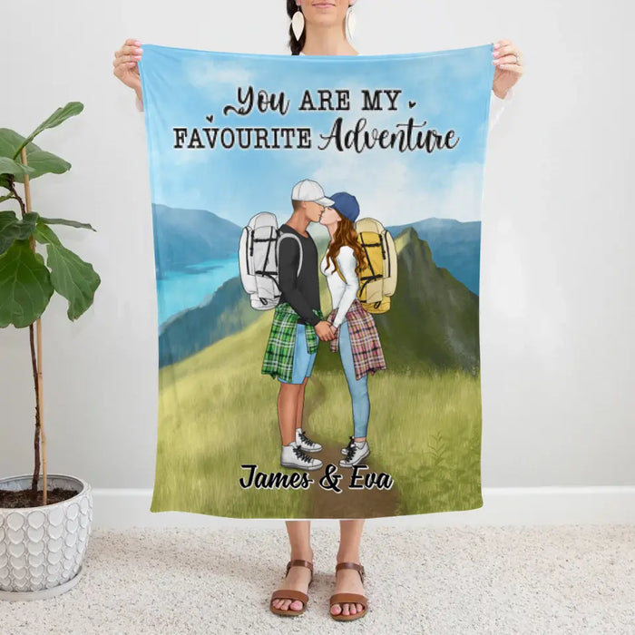 Kissing Hiking Couple - Personalized Blanket For Her, Him