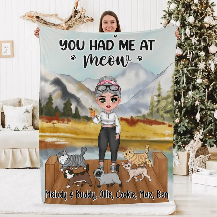 You Had Me At Meow - Personalized Blanket For Cat Lovers, Chibi