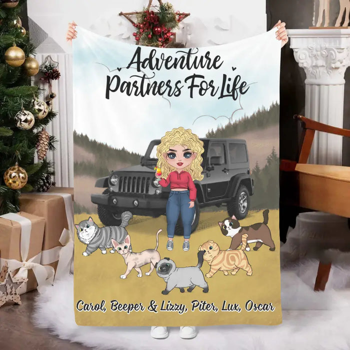 Adventure Partners For Life - Personalized Blanket For Her, Cat Lovers, Chibi