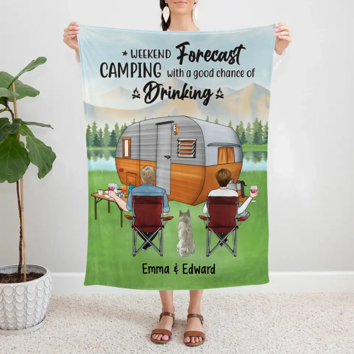 Camping With A Good Chance Of Drinking - Personalized Blanket For Couples, Dog Lovers, Camping