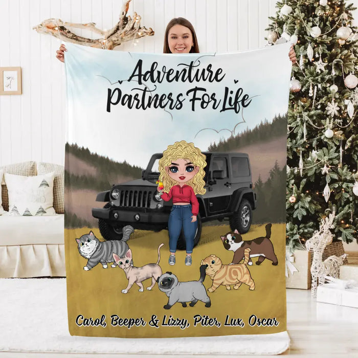 Adventure Partners For Life - Personalized Blanket For Her, Cat Lovers, Chibi