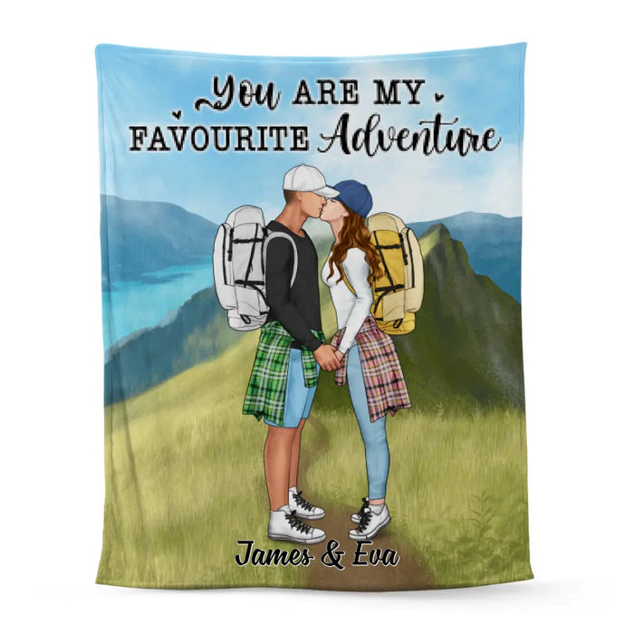 Kissing Hiking Couple - Personalized Blanket For Her, Him