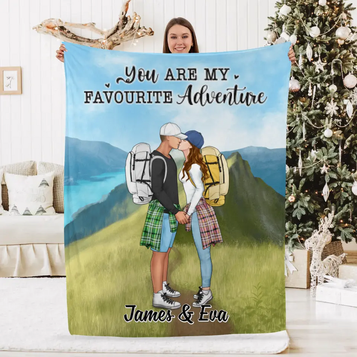 Kissing Hiking Couple - Personalized Blanket For Her, Him