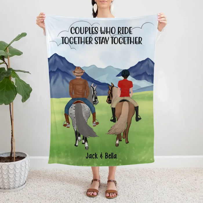 Horse Riding Couple And Friends - Personalized Blanket For Friends, Couples, Family, Horseback Riding