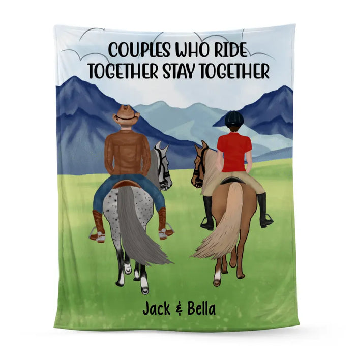 Horse Riding Couple And Friends - Personalized Blanket For Friends, Couples, Family, Horseback Riding