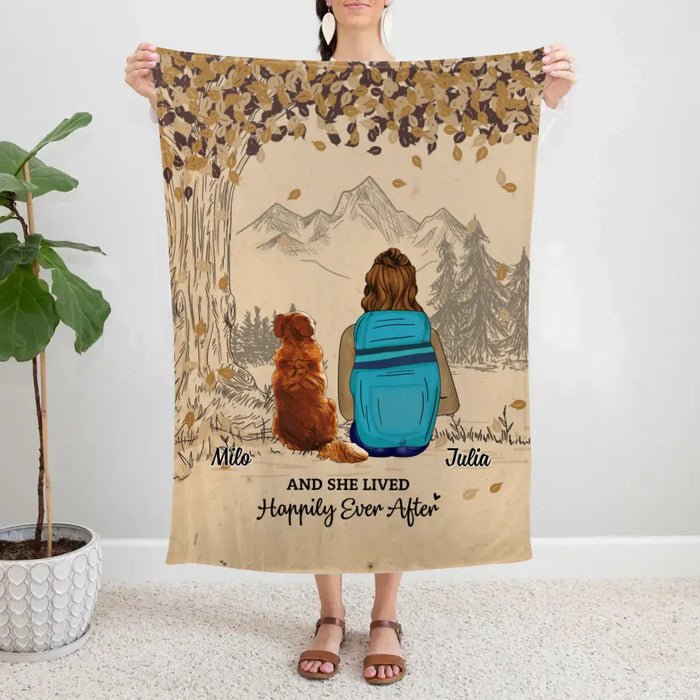 And She Lived Happily Ever After - Personalized Blanket For Her, Dog Lovers, Hiking