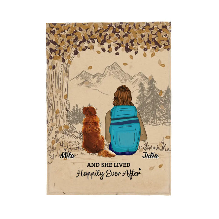 And She Lived Happily Ever After - Personalized Blanket For Her, Dog Lovers, Hiking